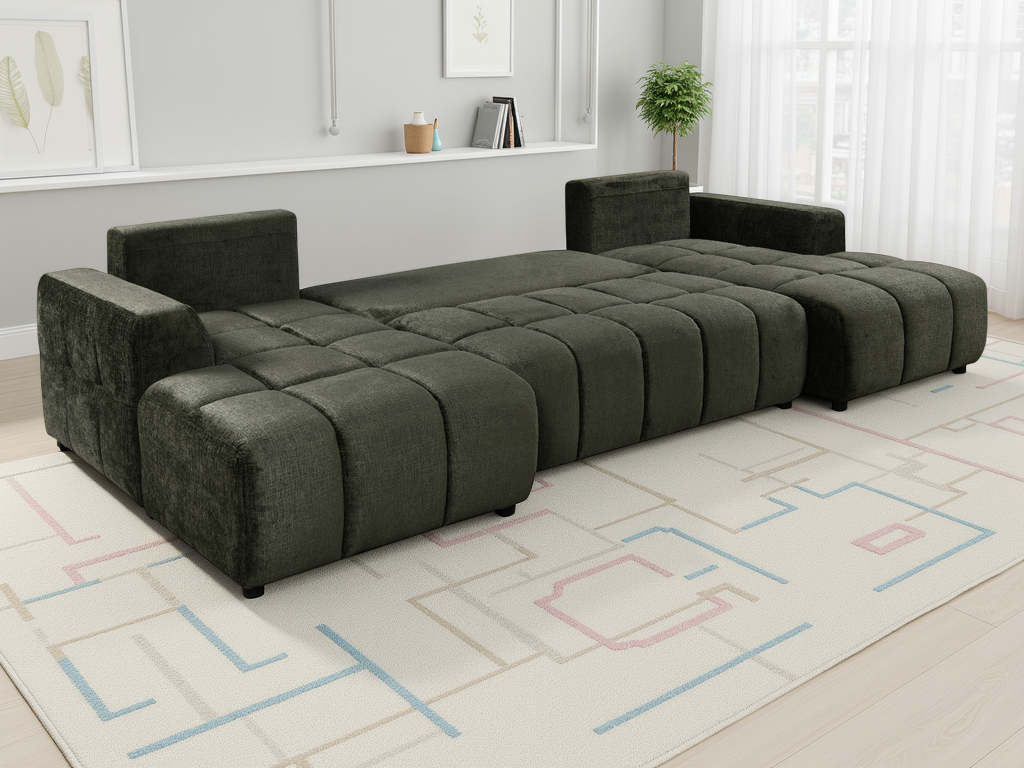 Shanghai LuxuryU Shape Corner Sofabed In  Green