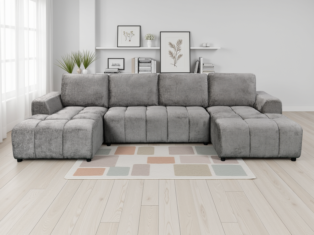 Shanghai Luxury  U Shape Corner Sofabed In Grey
