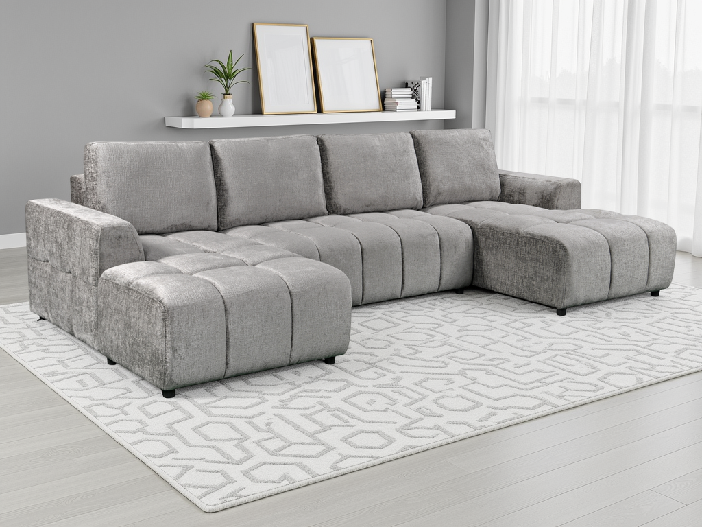 Shanghai Luxury  U Shape Corner Sofabed In Grey