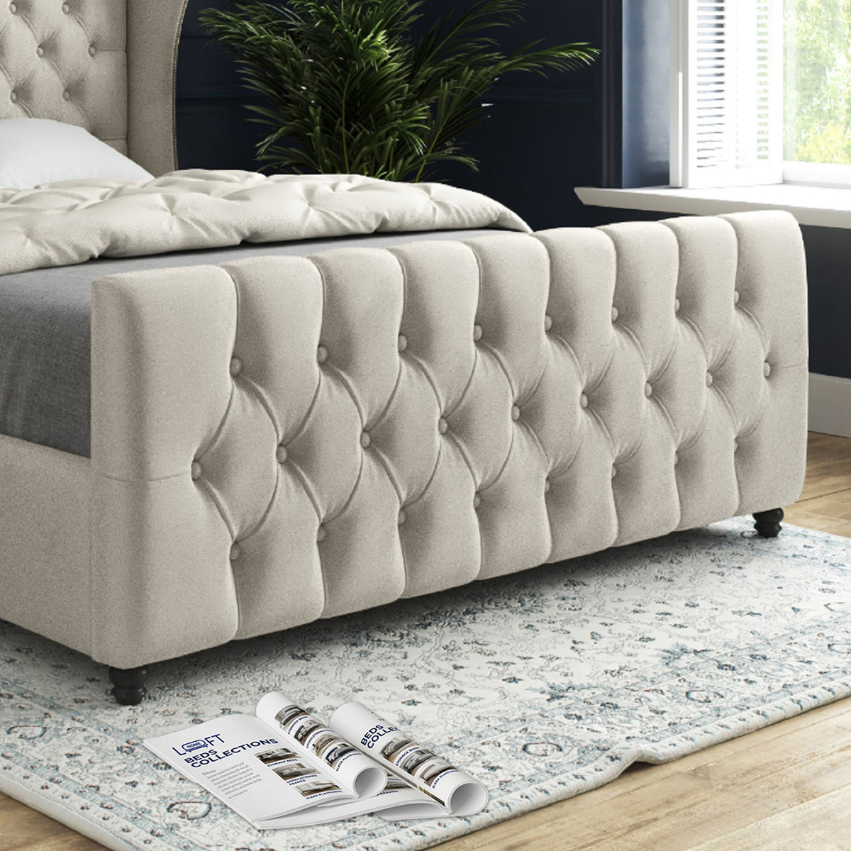Dozer Straight Curved Top Upholstered Soft Velvet Designer Bed Frame