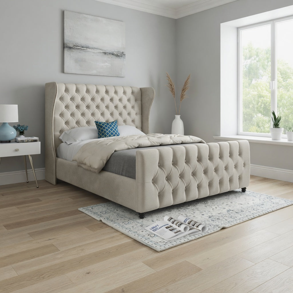 Dozer Straight Curved Top Upholstered Soft Velvet Designer Bed Frame