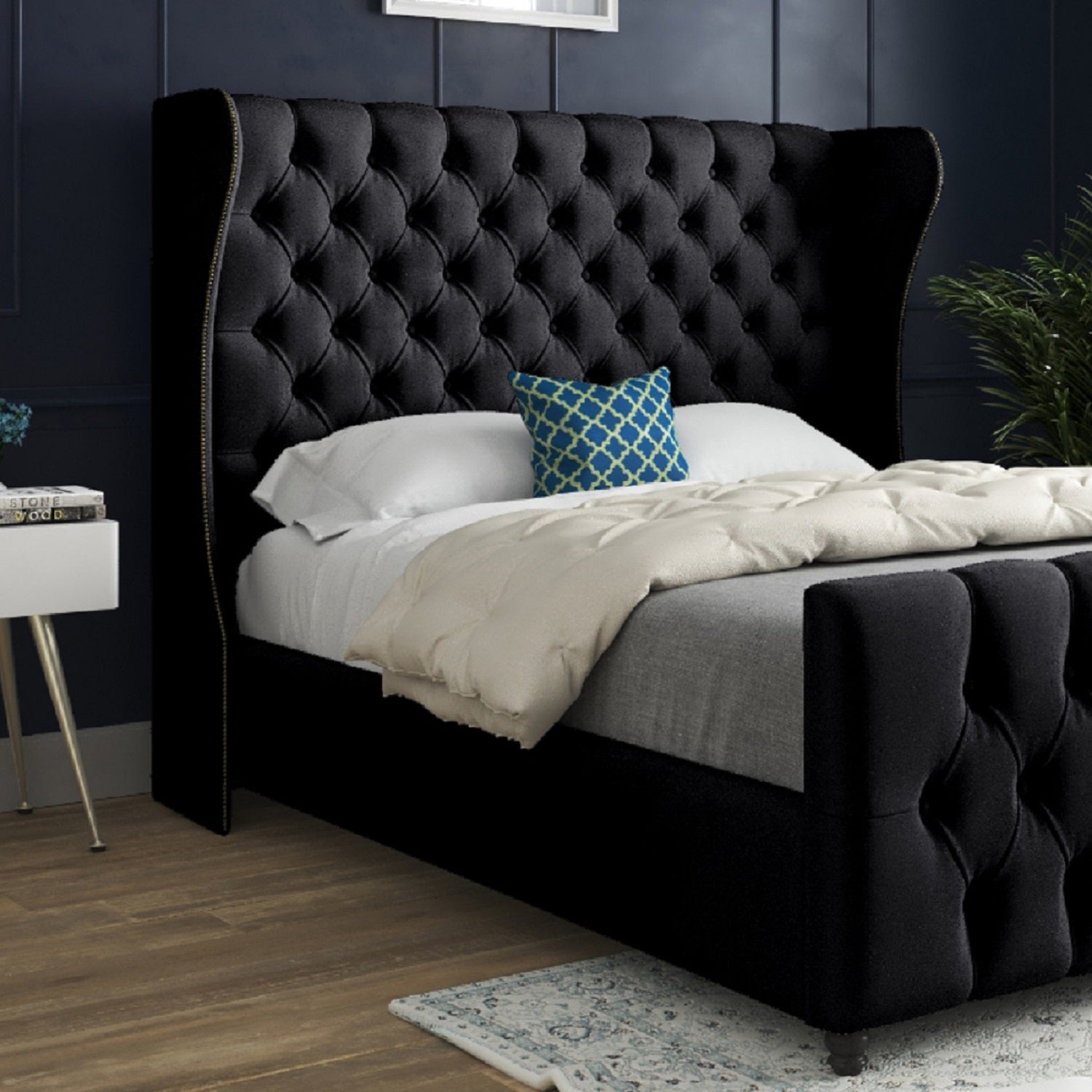 Dozer Straight Curved Top Upholstered Soft Velvet Designer Bed Frame