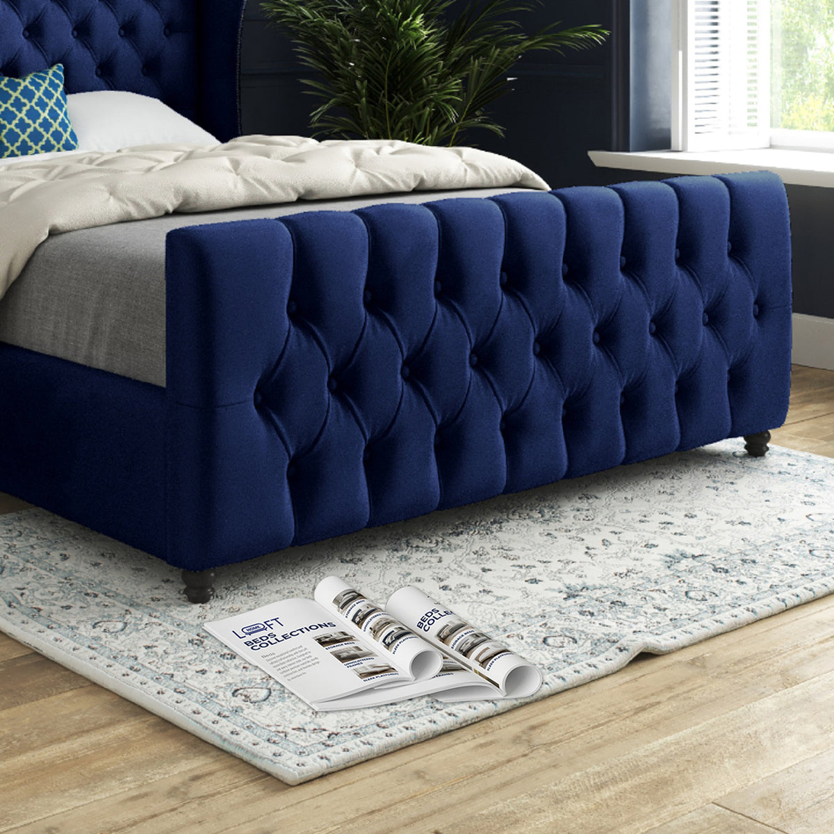 Dozer Straight Curved Top Upholstered Soft Velvet Designer Bed Frame
