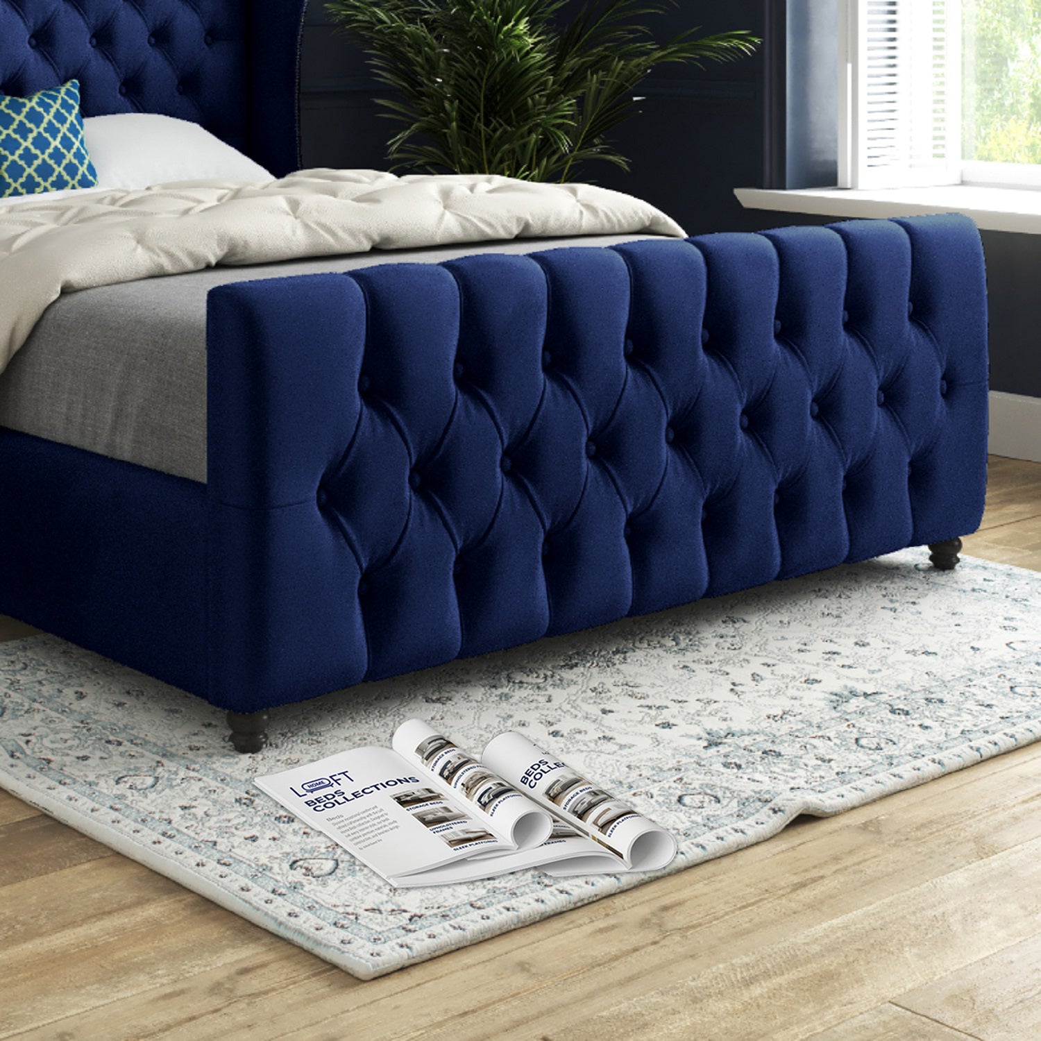 Dozer Straight Curved Top Upholstered Soft Velvet Designer Bed Frame
