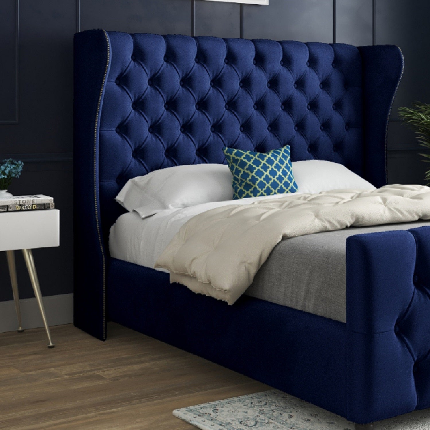 Dozer Straight Curved Top Upholstered Soft Velvet Designer Bed Frame