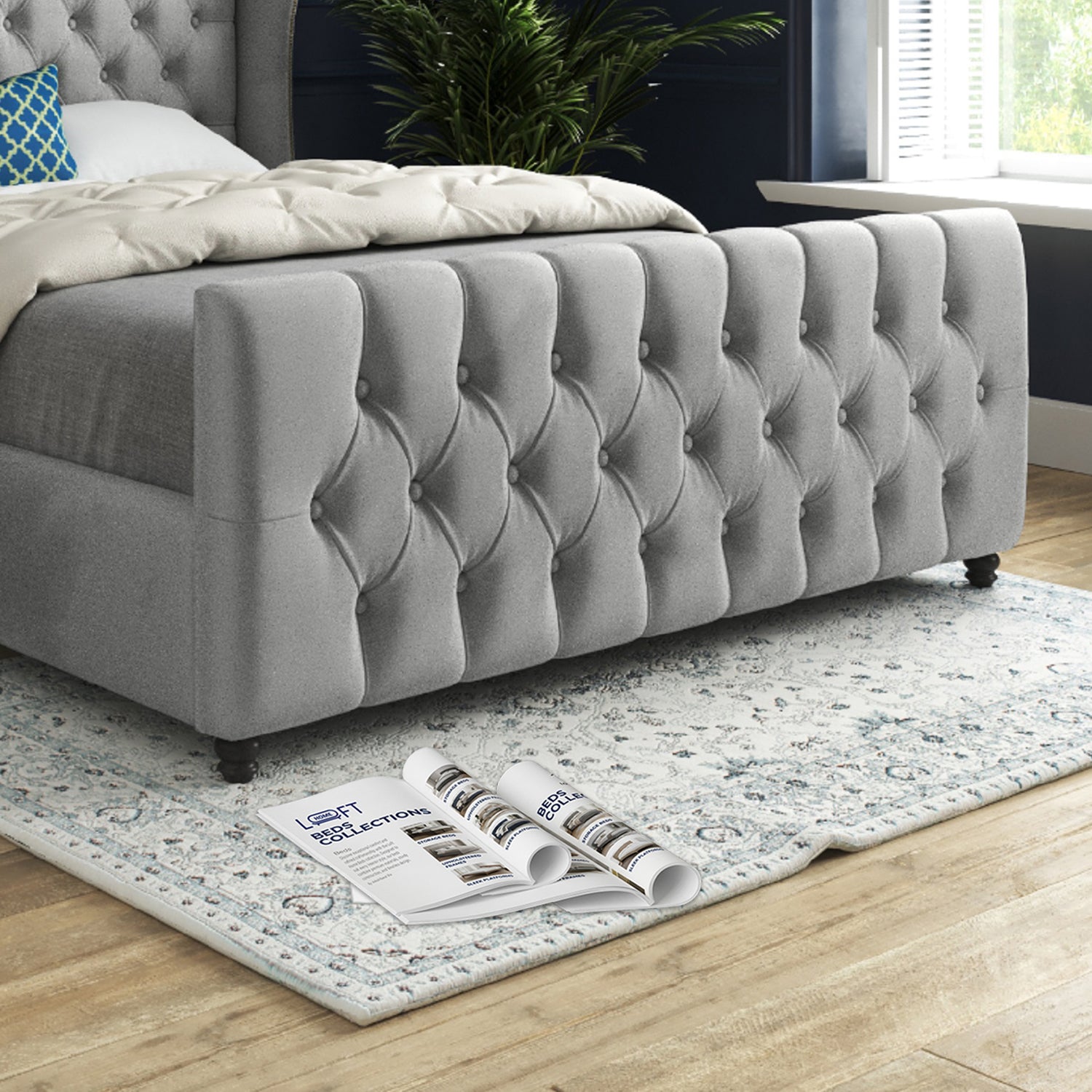Dozer Straight Curved Top Upholstered Soft Velvet Designer Bed Frame