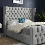 Dozer Straight Curved Top Upholstered Soft Velvet Designer Bed Frame