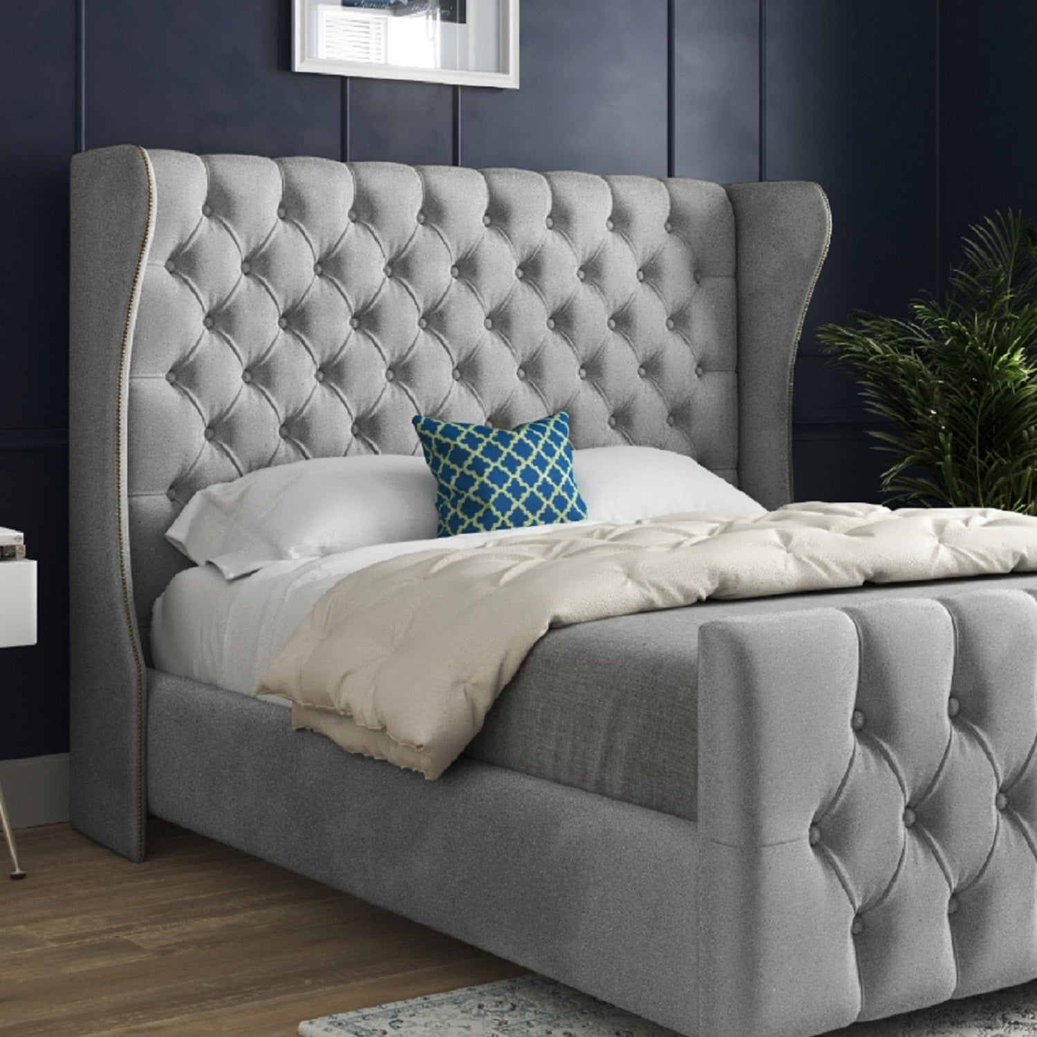 Dozer Straight Curved Top Upholstered Soft Velvet Designer Bed Frame