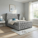 Dozer Straight Curved Top Upholstered Soft Velvet Designer Bed Frame