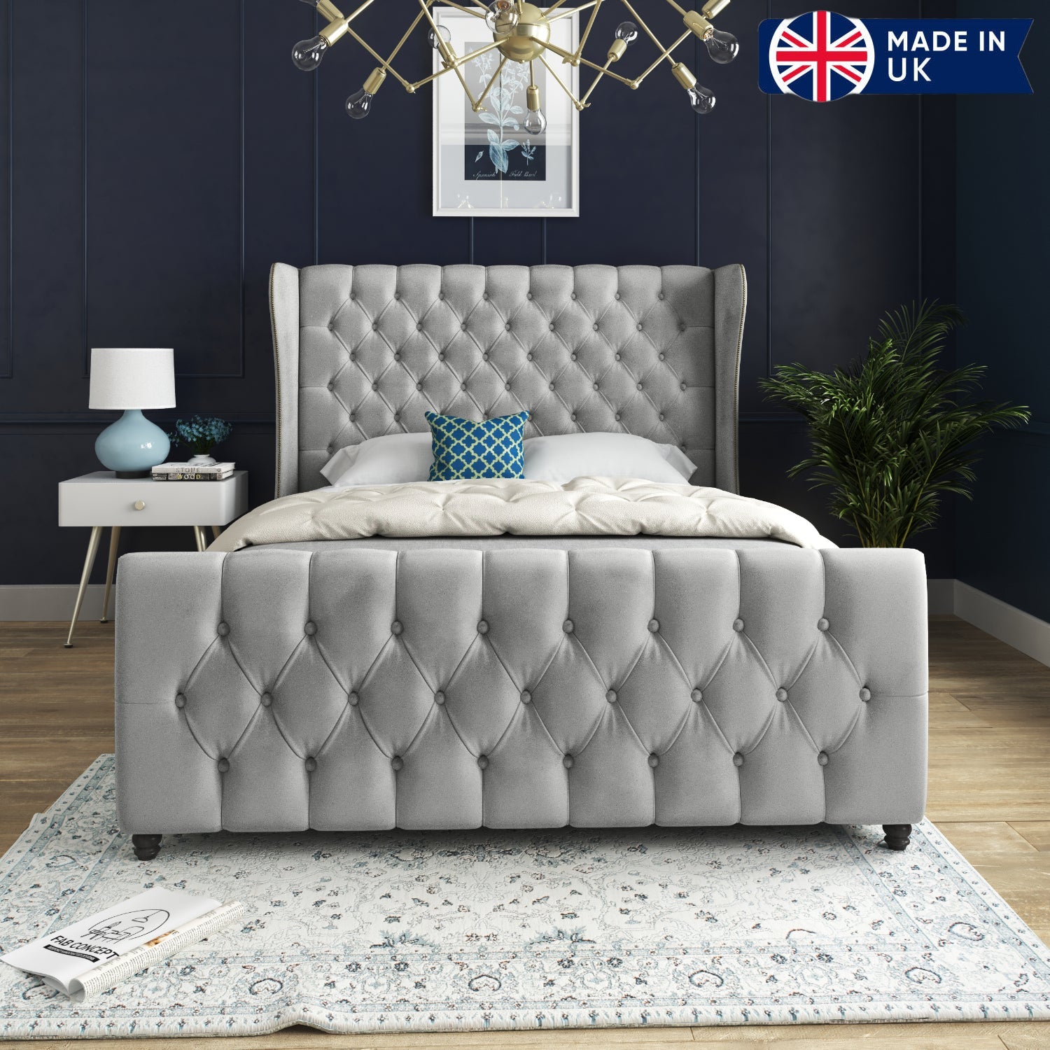 Donati Straight Curved Top Upholstered Soft Velvet Bed Frame