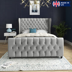 Donati Straight Curved Top Upholstered Soft Velvet Bed Frame