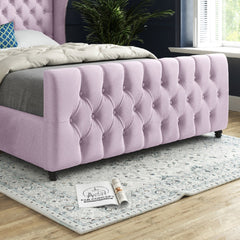 Donati Straight Curved Top Upholstered Soft Velvet Bed Frame