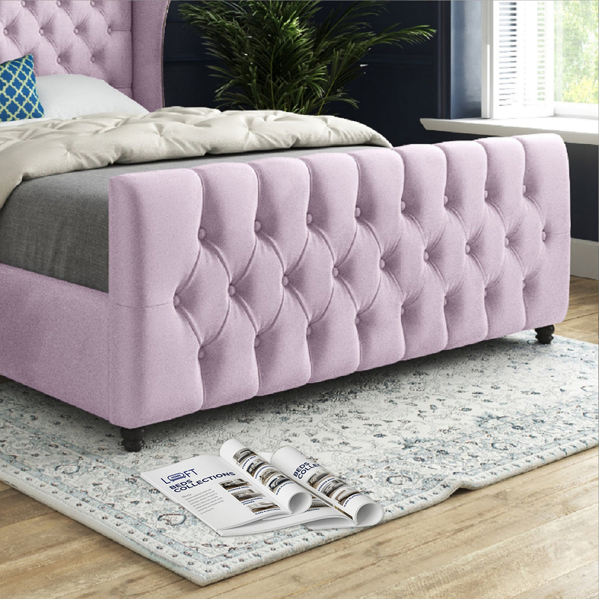 Dozer Straight Curved Top Upholstered Soft Velvet Designer Bed Frame