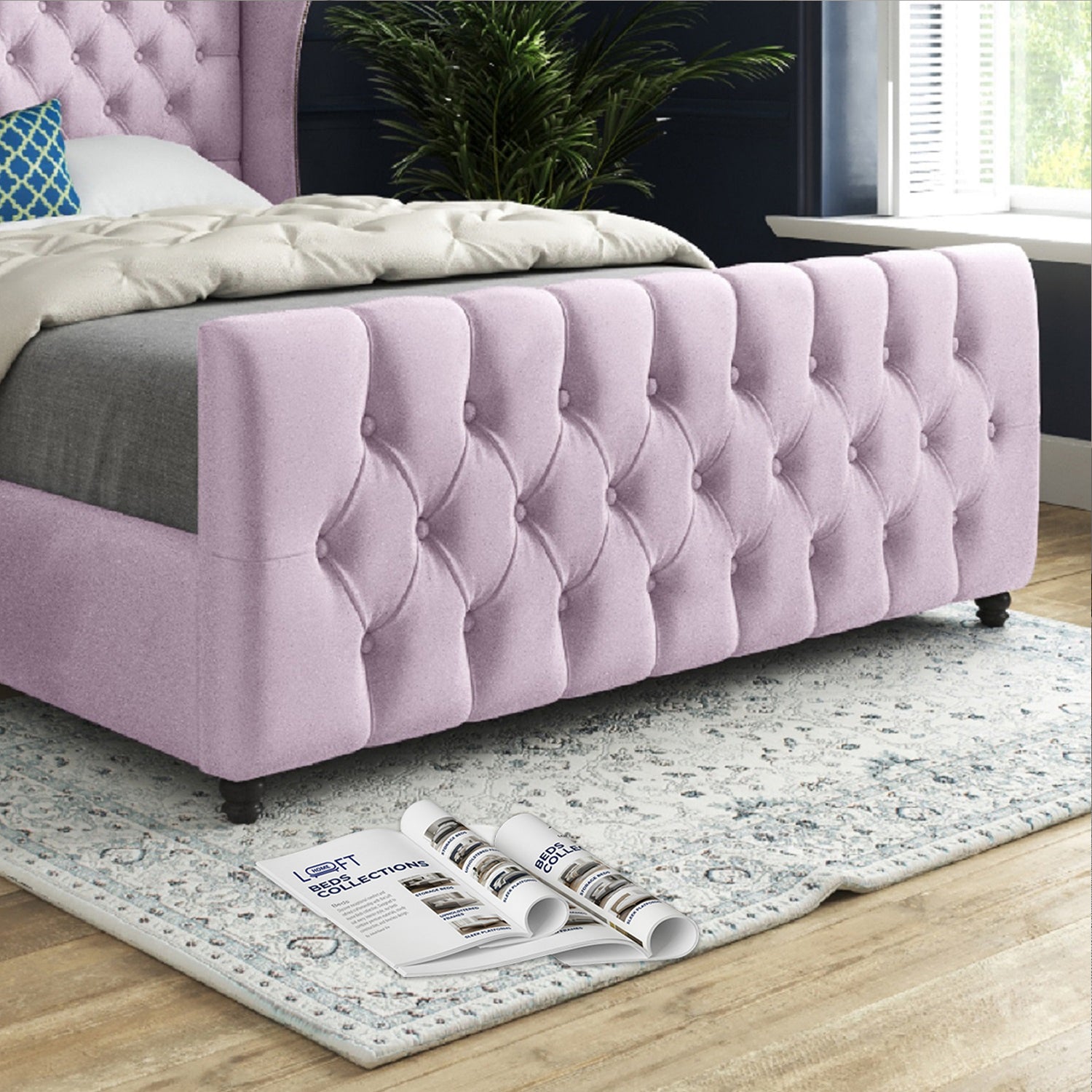 Dozer Straight Curved Top Upholstered Soft Velvet Designer Bed Frame
