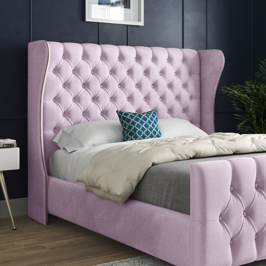 Dozer Straight Curved Top Upholstered Soft Velvet Designer Bed Frame