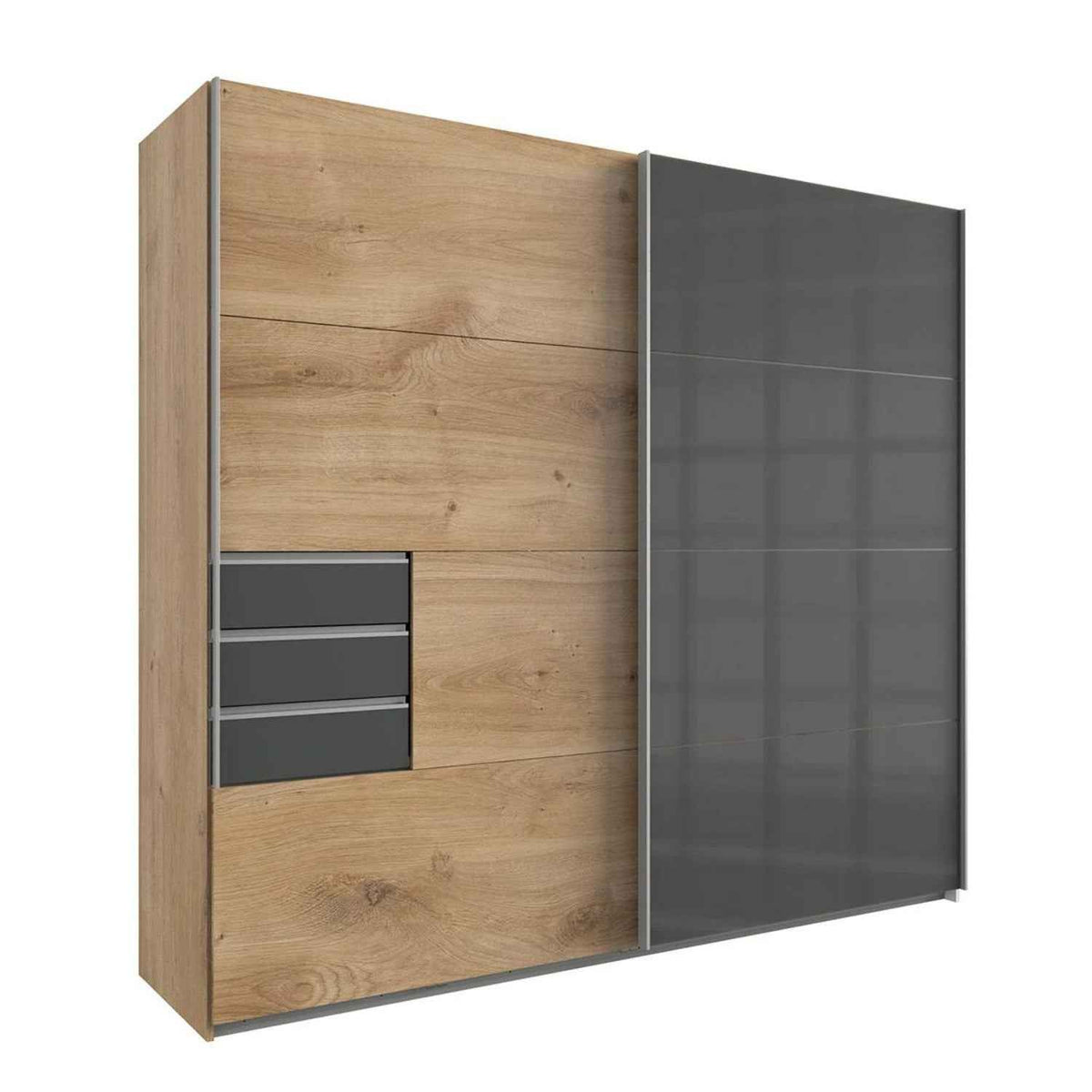 Cambridge 225cm Oak and Black Glass Sliding Door Wardrobe
