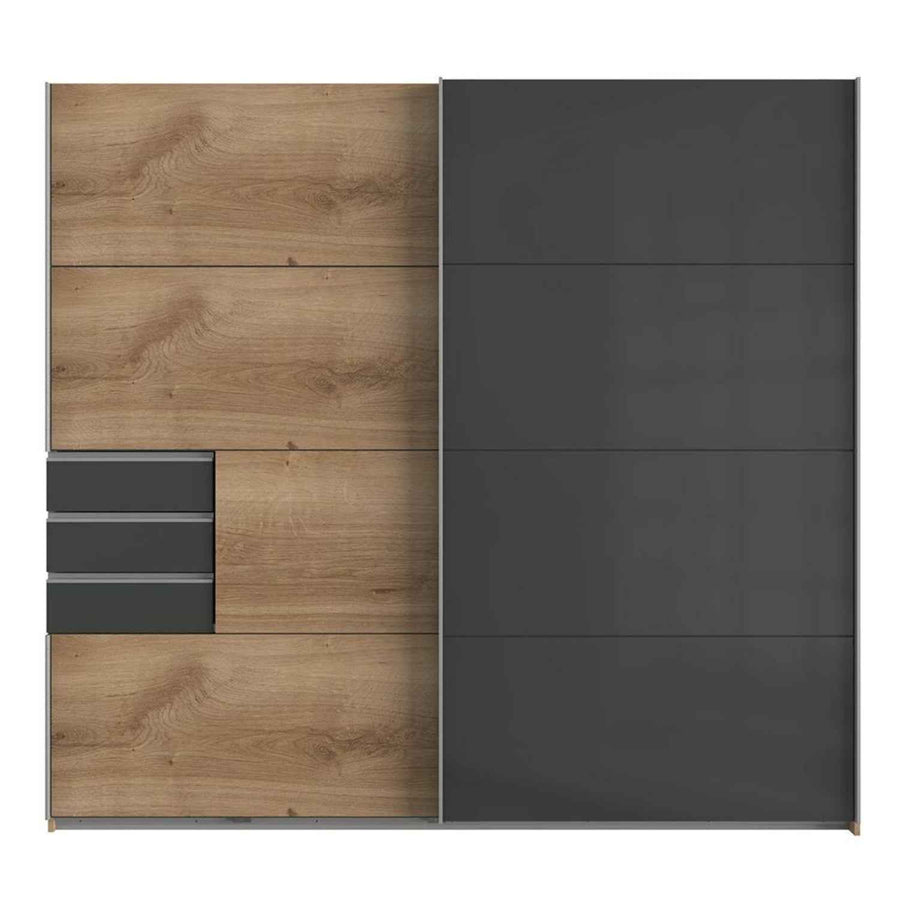 Cambridge 225cm Oak and Black Glass Sliding Door Wardrobe