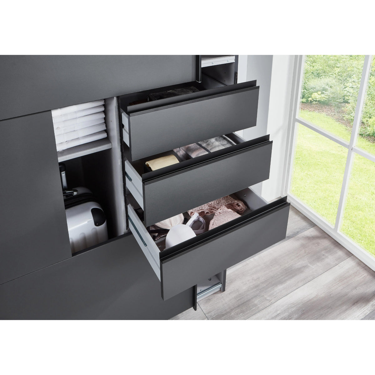 Cambridge 270cm Oak and Black Sliding Door Wardrobe - image 6