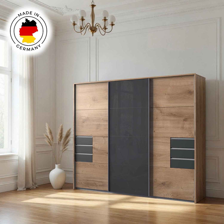 Cambridge 270cm Oak and Black Sliding Door Wardrobe