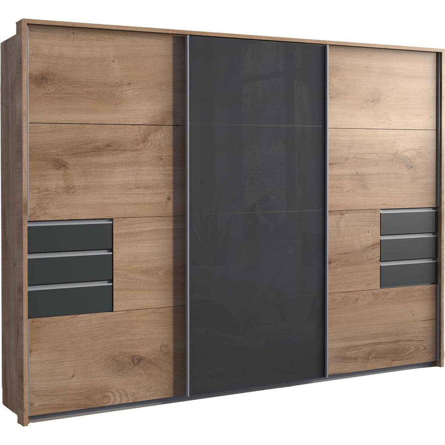Cambridge 270cm Oak and Black Sliding Door Wardrobe