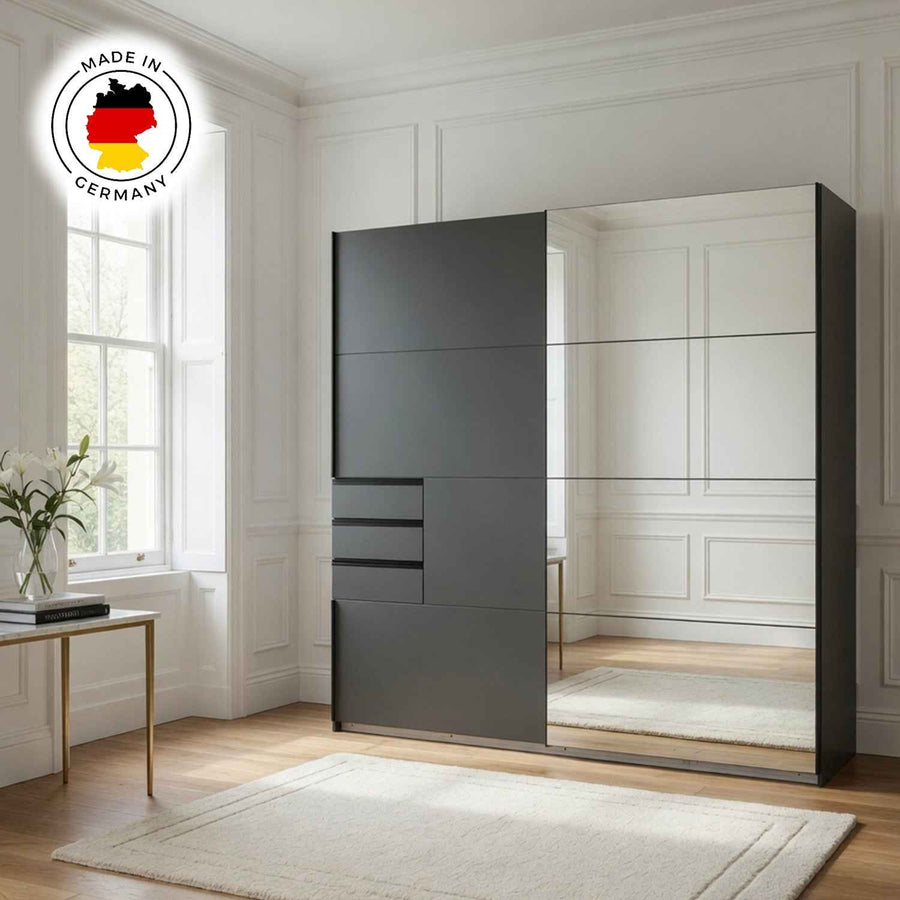 Cambridge 225cm Sliding Wardrobe in Graphite with Mirrored Doors