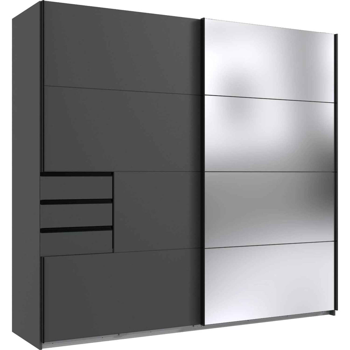 Cambridge 225cm Sliding Wardrobe in Graphite with Mirrored Doors