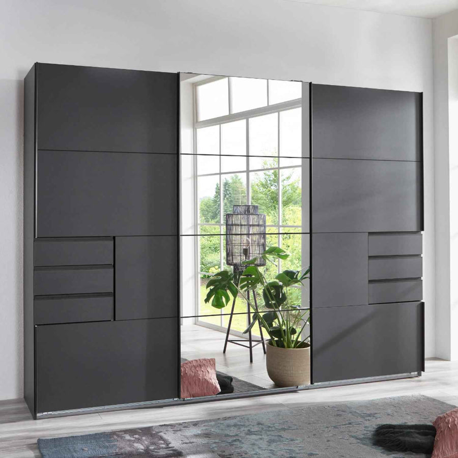 Cambridge 3 Door Sliding Wardrobe in Graphite with Mirror Centre Door