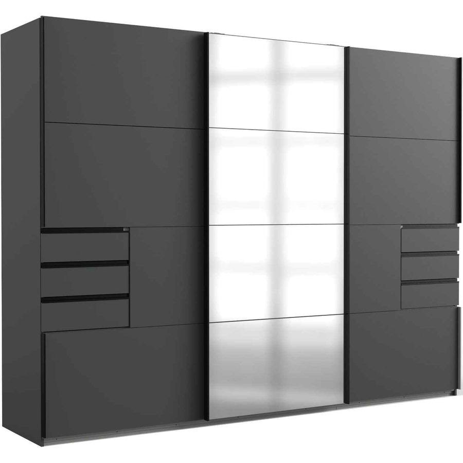 Cambridge 3 Door Sliding Wardrobe in Graphite with Mirror Centre Door