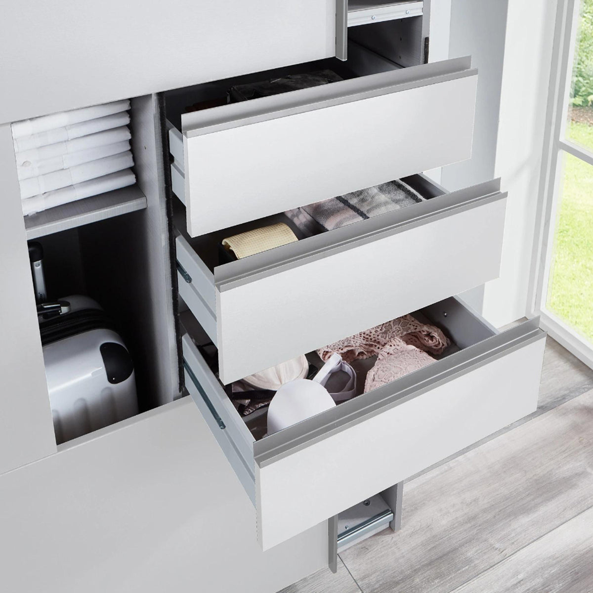 Cambridge White 225cm Sliding Door Wardrobe with Mirror and Drawer Detail - image 6
