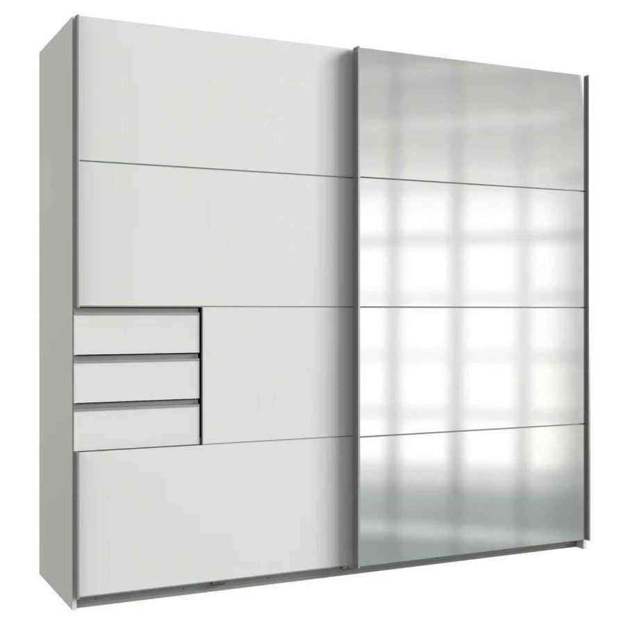 Cambridge White 225cm Sliding Door Wardrobe with Mirror and Drawer Detail