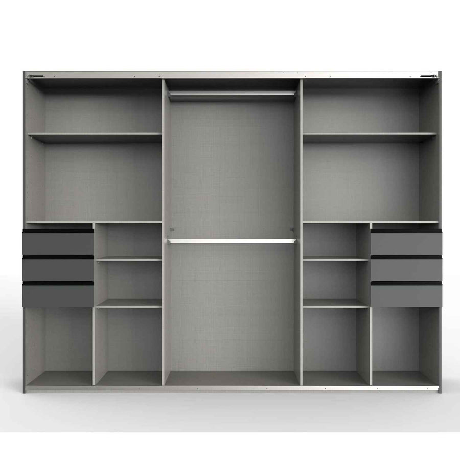 Cambridge White 270cm Sliding Door Wardrobe with Mirror and Drawer Detail