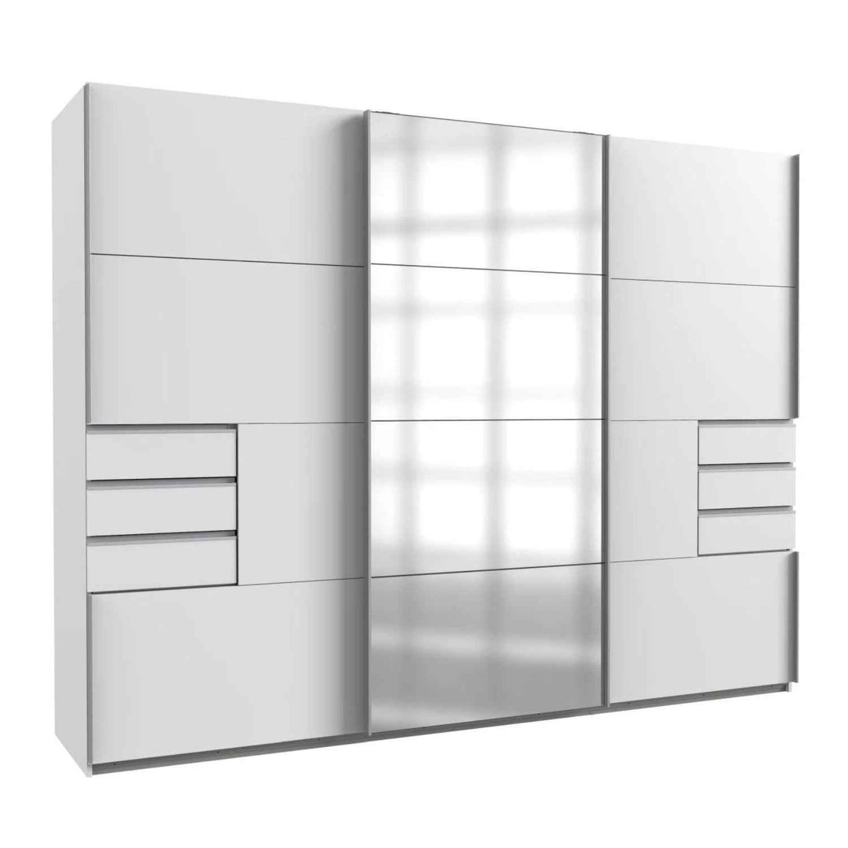 Cambridge White 270cm Sliding Door Wardrobe with Mirror and Drawer Detail