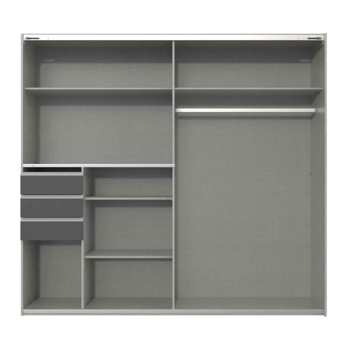 Cambridge 225cm Sliding Wardrobe in Graphite with Black Glass Doors