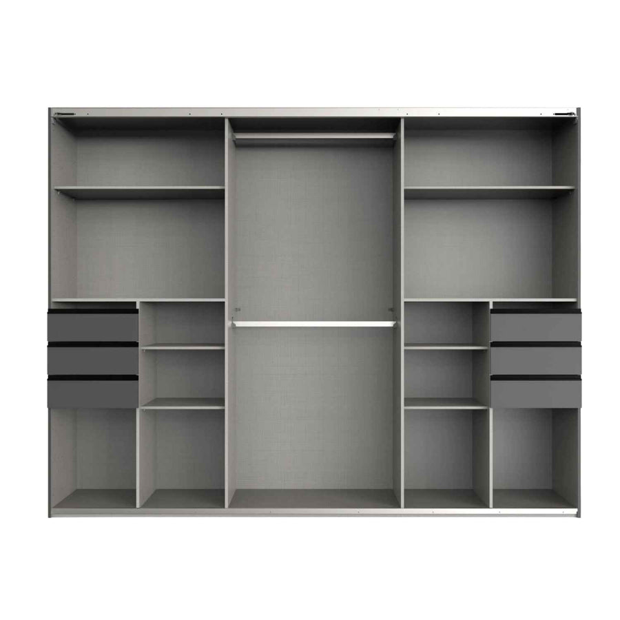 Cambridge 3 Door Sliding Wardrobe in Graphite with Black Glass Centre Door