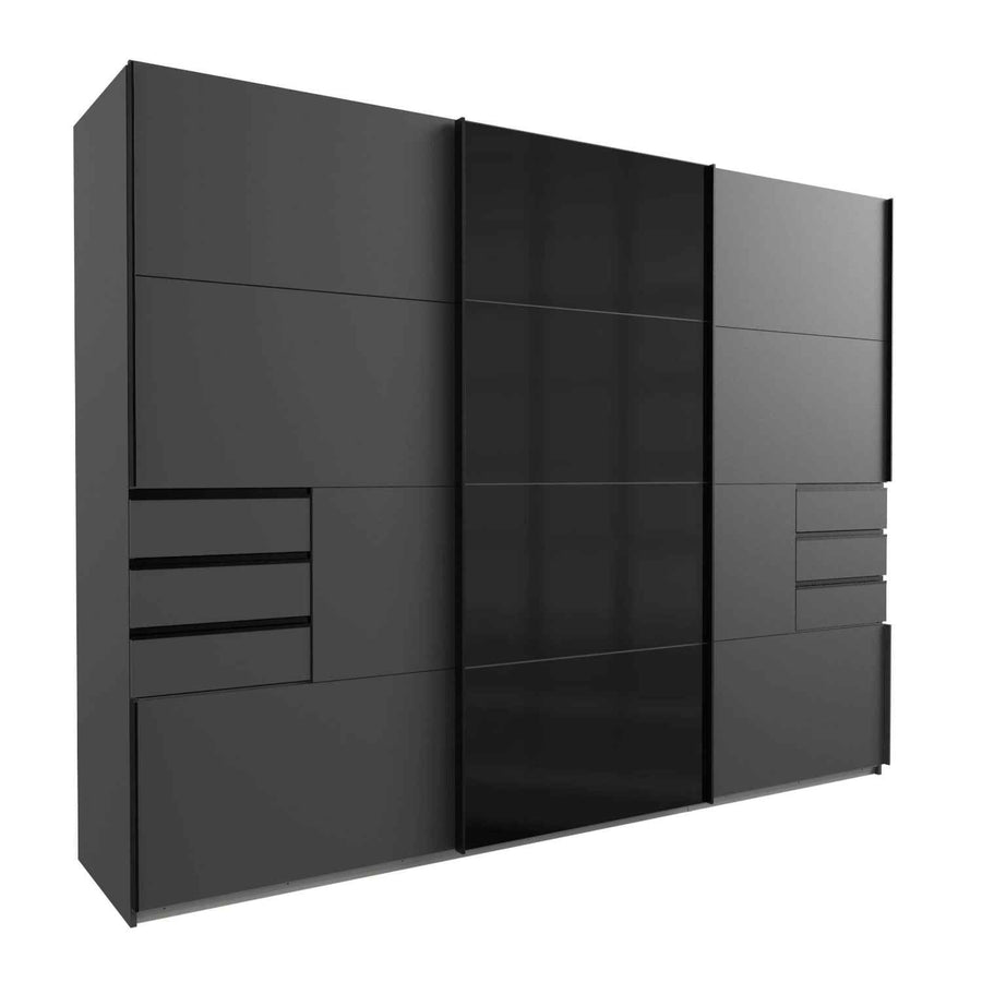 Cambridge 3 Door Sliding Wardrobe in Graphite with Black Glass Centre Door