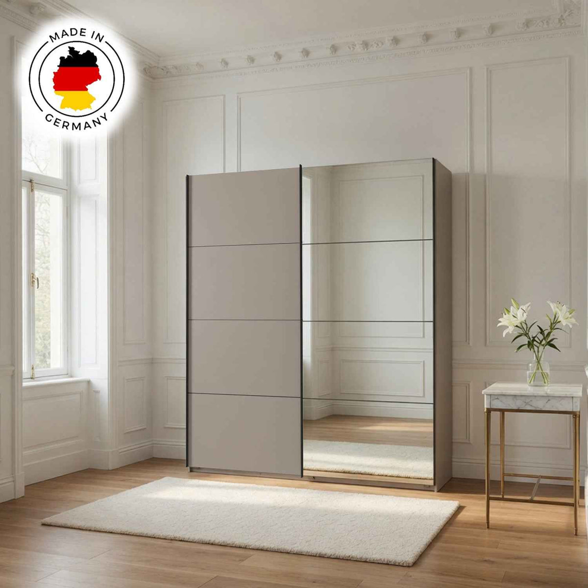 Arundel Sahara Grey 180cm Sliding Door Wardrobe with Mirror
