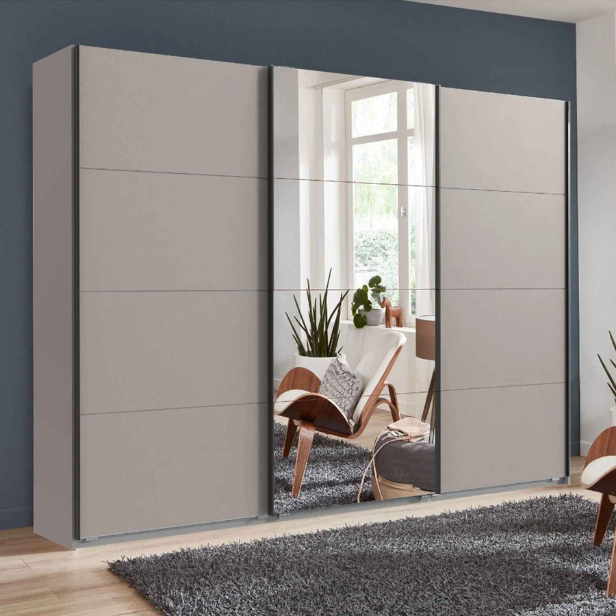 Arundel Sahara Grey 270cm Sliding Door Wardrobe with Mirror