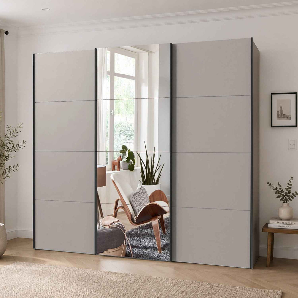 Arundel Sahara Grey 270cm Sliding Door Wardrobe with Mirror