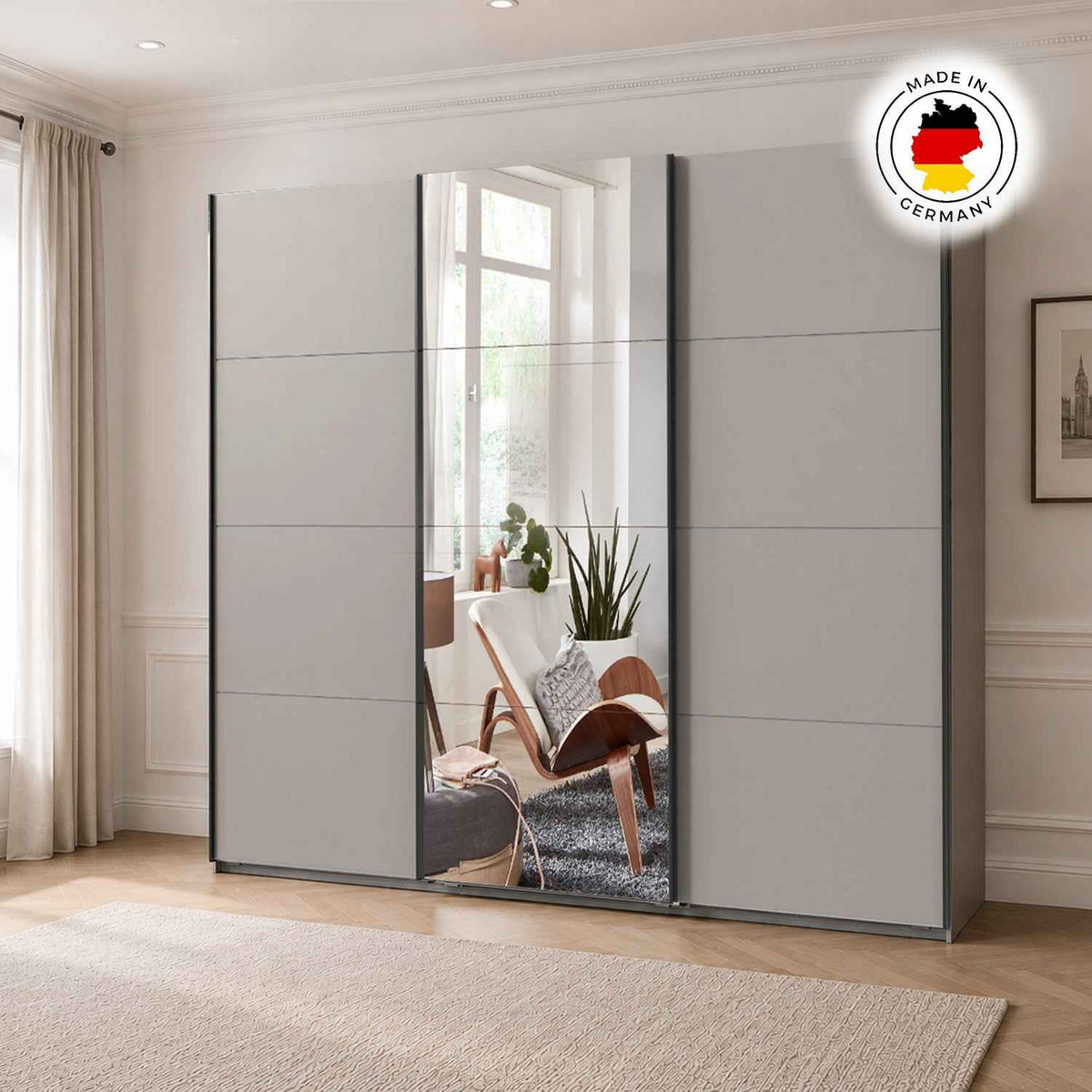 Arundel Sahara Grey 270cm Sliding Door Wardrobe with Mirror