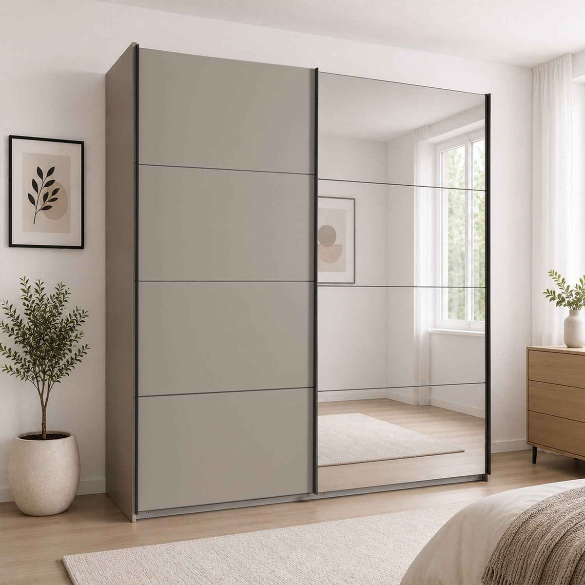 Arundel Sahara Grey 135cm Sliding Door Wardrobe with Mirror