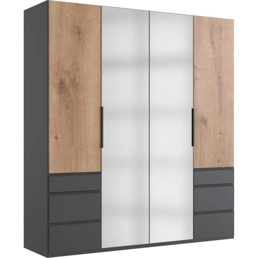 Guildford 4 Door Mirrored Wardrobe in Graphite and Plank Oak