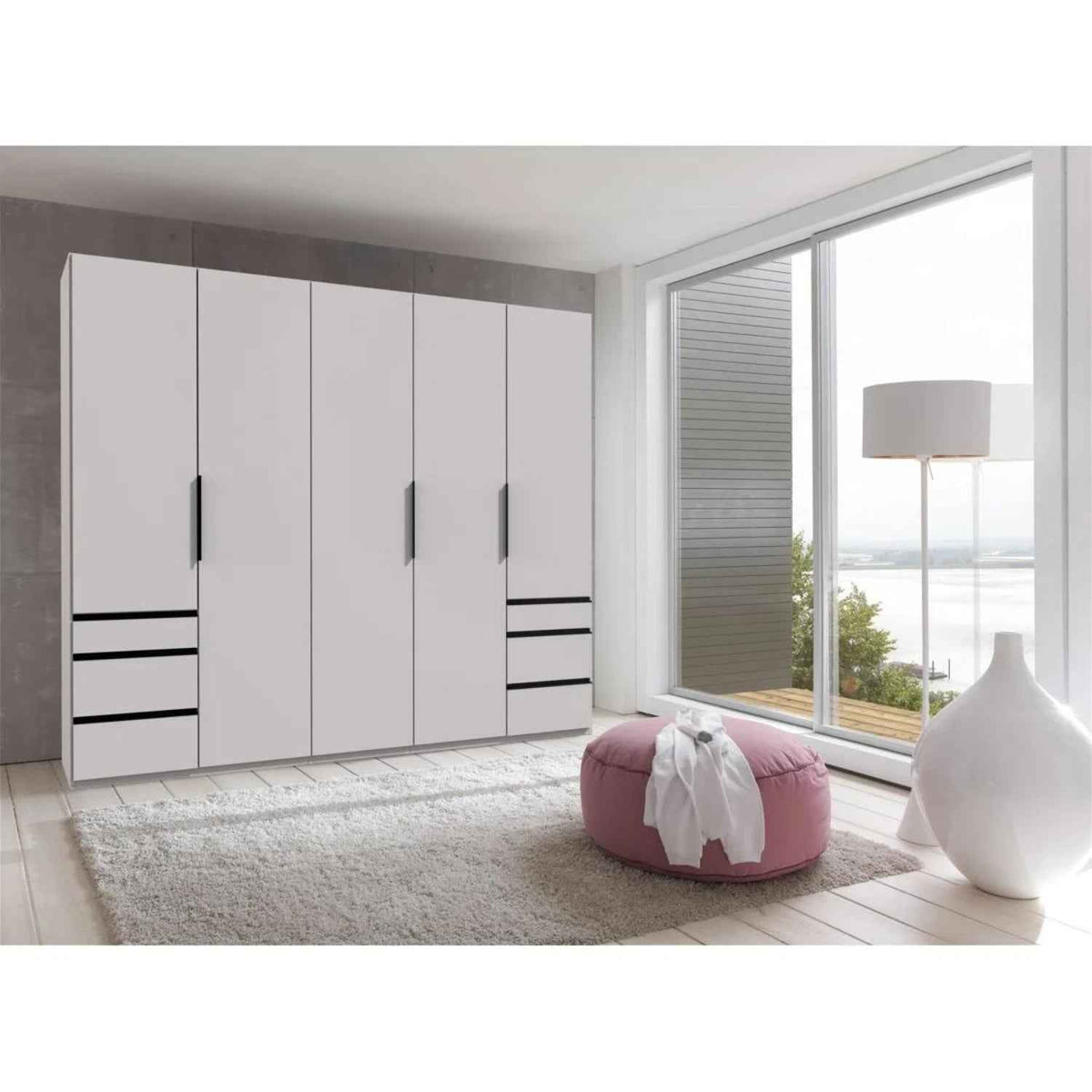 Guildford 5 Door Wardrobe in White with Black Handle Detail