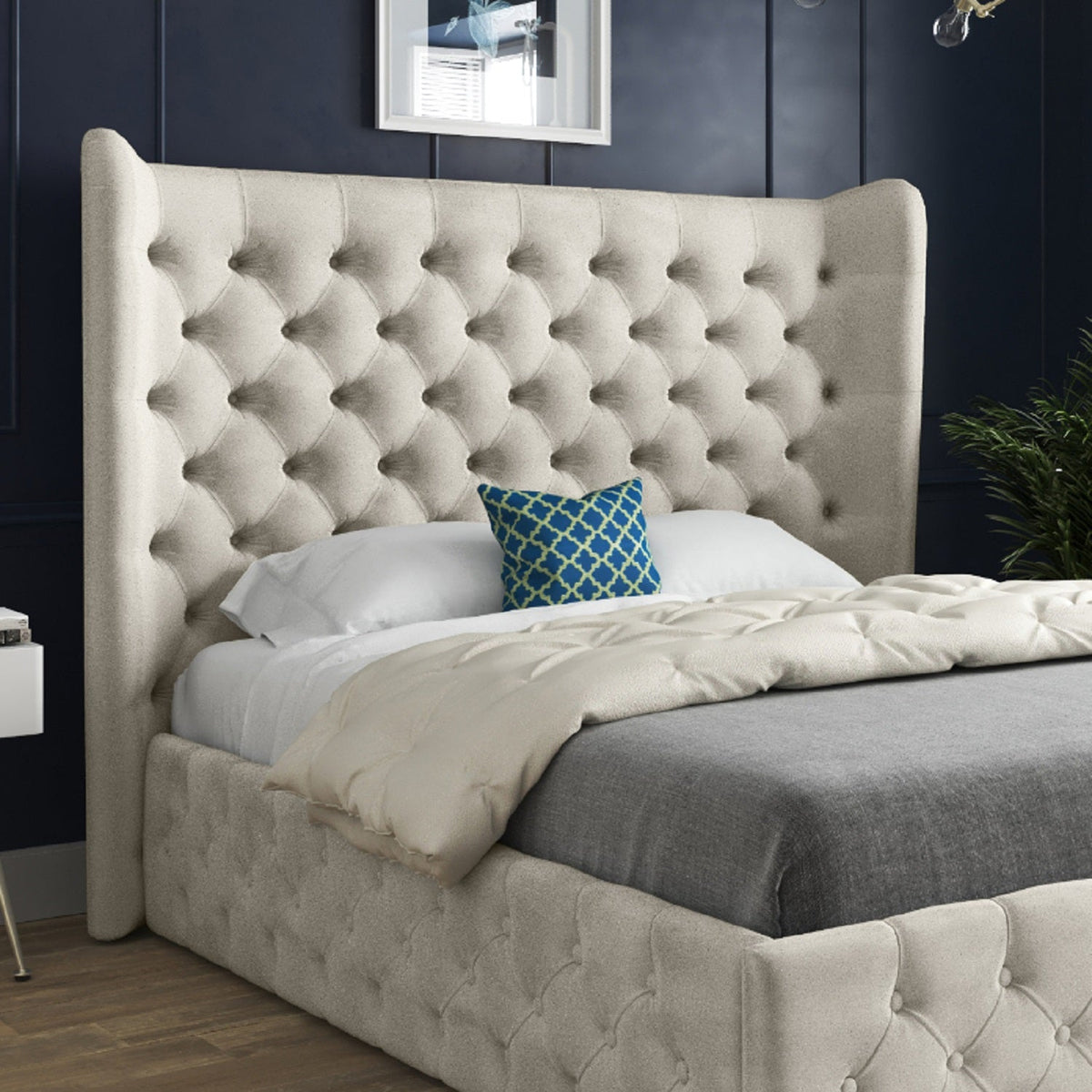 Florence Wide Winged Upholstered Soft Velvet Bed Frame