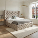 Dreamer Wide Winged Upholstered Soft Velvet Designer Bed Frame