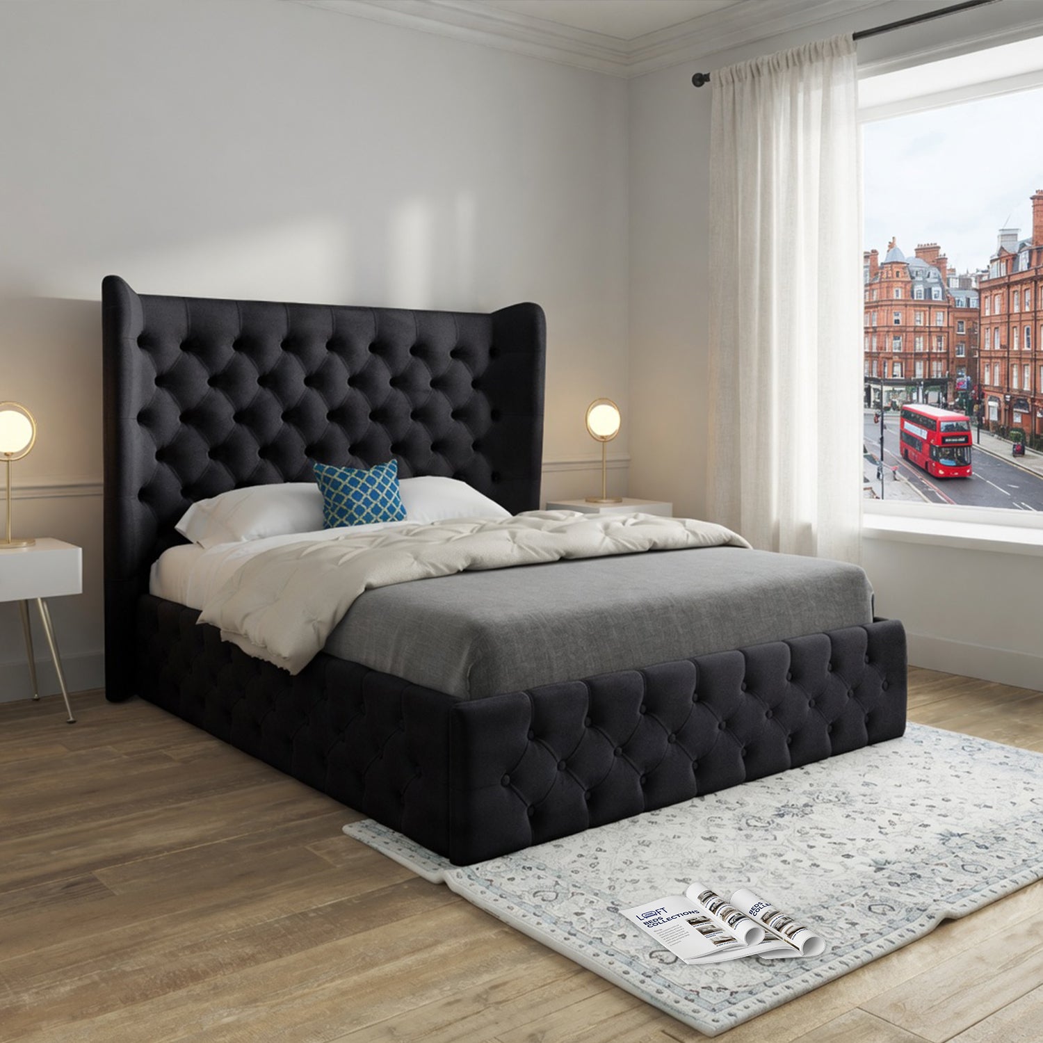Dreamer Wide Winged Upholstered Soft Velvet Designer Bed Frame