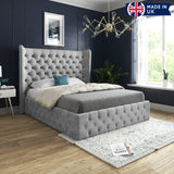 Florence Wide Winged Upholstered Soft Velvet Bed Frame