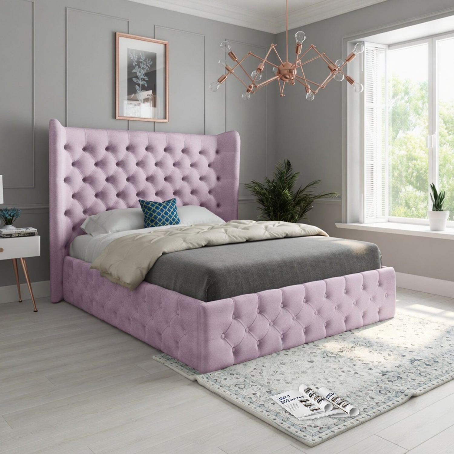 Dreamer Wide Winged Upholstered Soft Velvet Designer Bed Frame