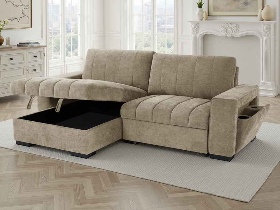 Bakewell Beige Universal Corner Sofa Bed with Storage – view 2