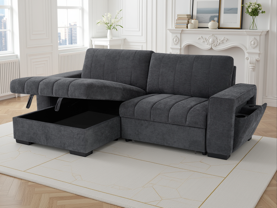 Bakewell Grey Universal Corner Sofa Bed with Storage – view 2