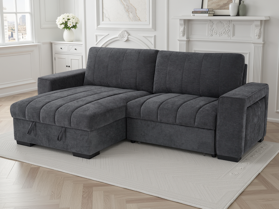 Bakewell Grey Universal Corner Sofa Bed with Storage